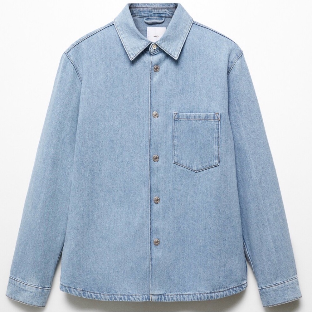 Mango Men's Denim Overshirt Jacket | Washed denim Blue | Size Medium | Like New
